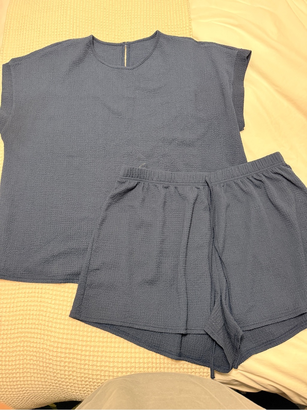 Women's Navy Blue Two-Piece Set - Top & Elastic Waist Shorts